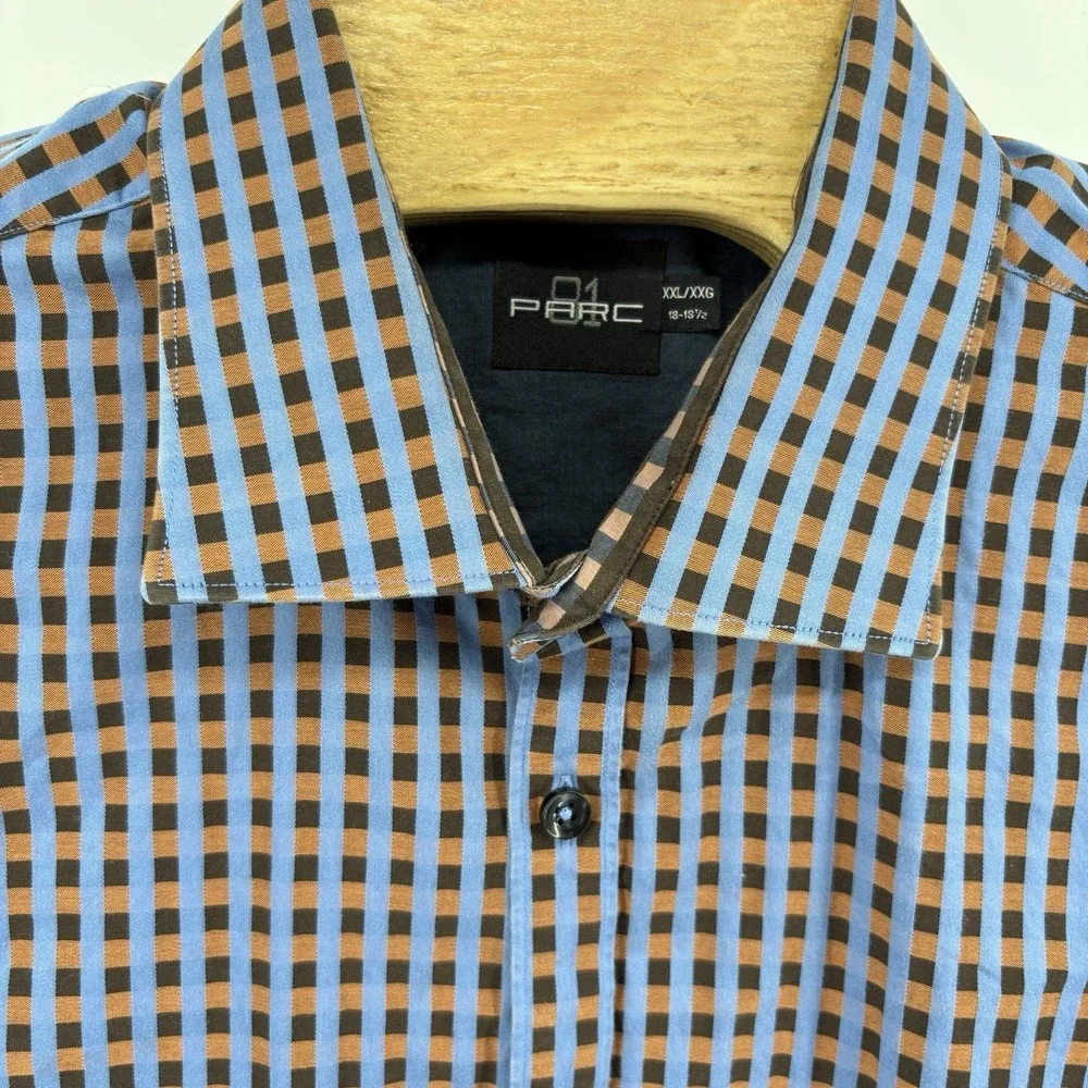 Parc 81 Men's XXL Blue Brown Argos Button Down Dress Shirt Business Casual‎